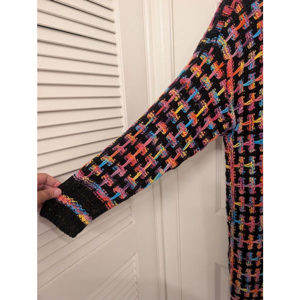 Colorful Woven Duster Coat - Open Front Longline Fringe Sweater XL Festival - Picture 7 of 10